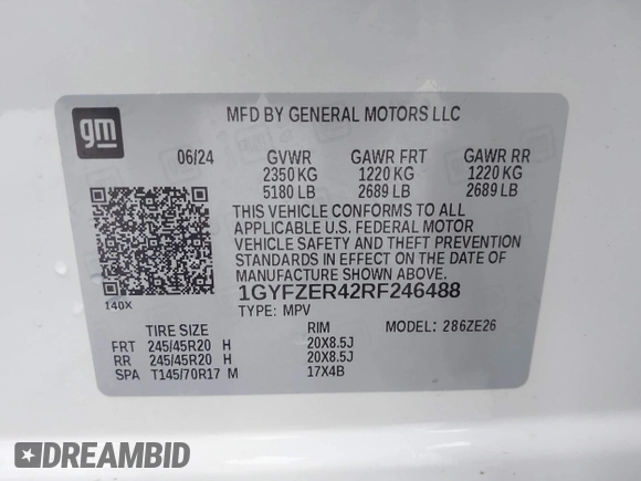 2024 Cadillac XT4 FWD Sport with VIN 1GYFZER42RF246488, listed as a IAAI auction lot 42029551 with 6,476 mi miles and . Bid and sale history available at DreamBid. Image 9.