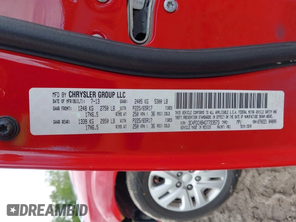 2013 Dodge Journey SE with VIN 3C4PDCAB4DT723573, listed as a IAAI auction lot 42347234 with 109,349 mi miles and . Bid and sale history available at DreamBid. Image 9.