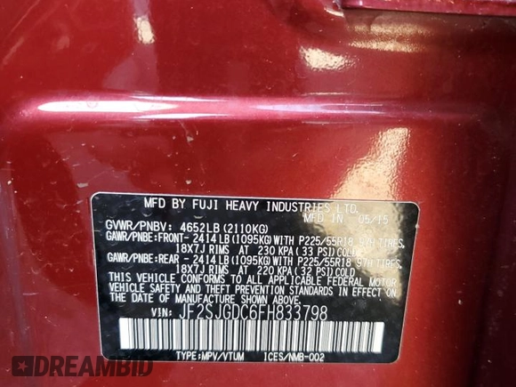 2015 Subaru Forester 2.0XT Premium with VIN JF2SJGDC6FH833798, listed as a Copart auction lot 74005304 with 0 mi miles and Salvage Title. Bid and sale history available at carsss.com. Image 14.