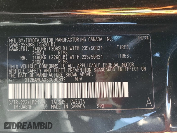 2025 Lexus RX 350 with VIN 2T2BAMCAXSC090912, listed as a Copart auction lot 52790615 with 4,194 mi miles and Salvage title. Bid and sale history available at DreamBid. Image 13.
