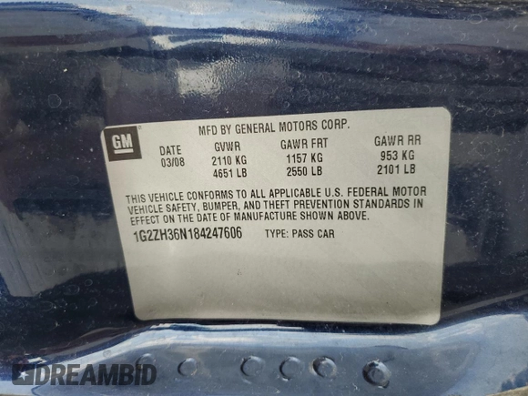2008 Pontiac G6 GT с VIN 1G2ZH36N184247606, выставлен на аукционе Copart как лот 54665565 с пробегом 176 355 миль миль и Списание • Salvage title. История ставок и продаж доступна на DreamBid. Изображение 13.