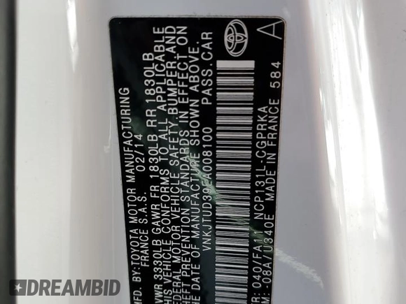 2014 Toyota Yaris L with VIN VNKJTUD39EA008100, listed as a Copart auction lot 80110764 with 203,423 mi miles and Salvage Title. Bid and sale history available at carsss.com. Image 12.