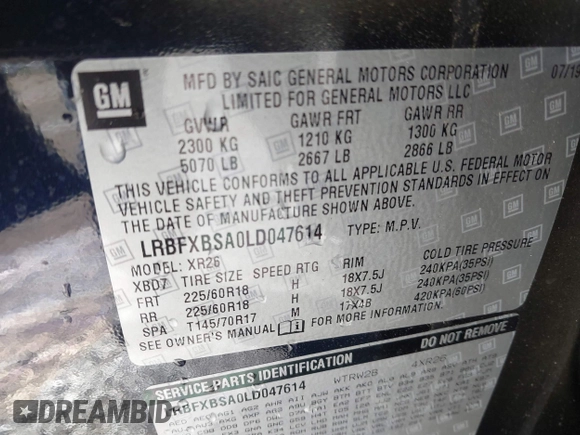 2020 Buick Envision Preferred with VIN LRBFXBSA0LD047614, listed as a IAAI auction lot 41826481 with 22,973 mi miles and . Bid and sale history available at carsss.com. Image 9.