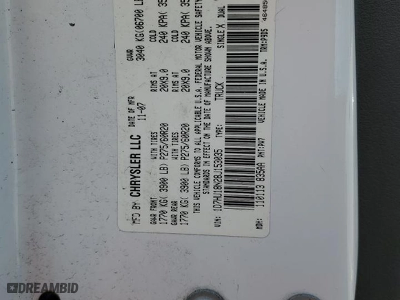 2008 Dodge Ram 1500 SLT with VIN 1D7HU18N28J153035, listed as a Copart auction lot 85979864 with 203,081 mi miles and Salvage Title. Bid and sale history available at carsss.com. Image 12.