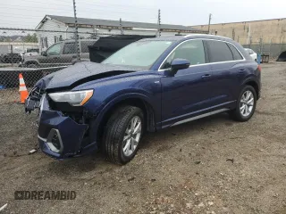 2021 Audi Q3 S line Premium with VIN WA1DECF34M1050416, listed as a Copart auction lot 50046095 with 37,401 mi miles and Salvage Title. Bid and sale history available at carsss.com. Image 1.
