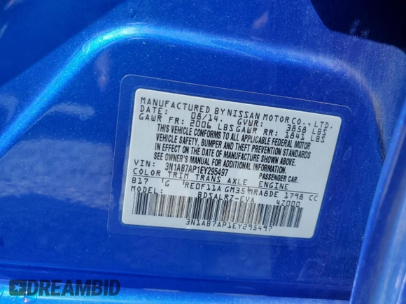 2014 Nissan Sentra S with VIN 3N1AB7AP1EY295497, listed as a Copart auction lot 54403365 with 121,402 mi miles and Salvage Title. Bid and sale history available at DreamBid. Image 12.