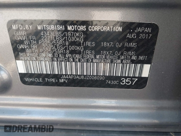 2018 Mitsubishi Outlander ES with VIN JA4AP3AU8JZ006090, listed as a IAAI auction lot 42656423 with 46,228 mi miles and . Bid and sale history available at DreamBid. Image 9.
