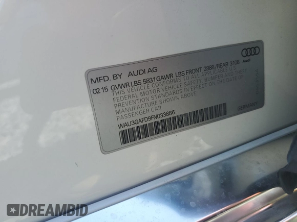 2015 Audi A8 3.0T z VIN WAU3GAFD9FN033886, wystawiony jako Copart lot #60137395 z przebiegiem 48 281 mil mil oraz Szkoda całkowita • Salvage title. Historia ofert i sprzedaży dostępna na DreamBid. Obrazek 12.