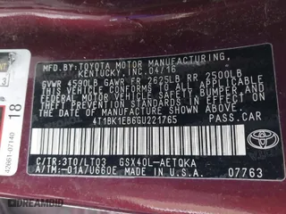 2016 Toyota Avalon Limited with VIN 4T1BK1EB6GU221765, listed as a IAAI auction lot 41264619 with 77,574 mi miles. Bid and sale history available at carsss.com. Image 9.