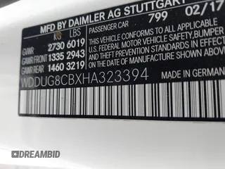 2017 Mercedes-Benz S 550 with VIN WDDUG8CBXHA323394, listed as a IAAI auction lot 42066543 with 106,253 mi miles and . Bid and sale history available at carsss.com. Image 9.