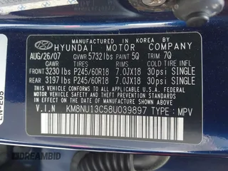 2008 Hyundai Veracruz GLS with VIN KM8NU13C58U039897, listed as a IAAI auction lot 41958899 with 146,817 mi miles and . Bid and sale history available at DreamBid. Image 9.