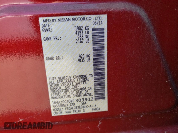 2015 Nissan LEAF SV with VIN 1N4AZ0CP0FC303912, listed as a Copart auction lot 64177143 with 24,733 mi miles. Bid and sale history available at carsss.com. Image 12.