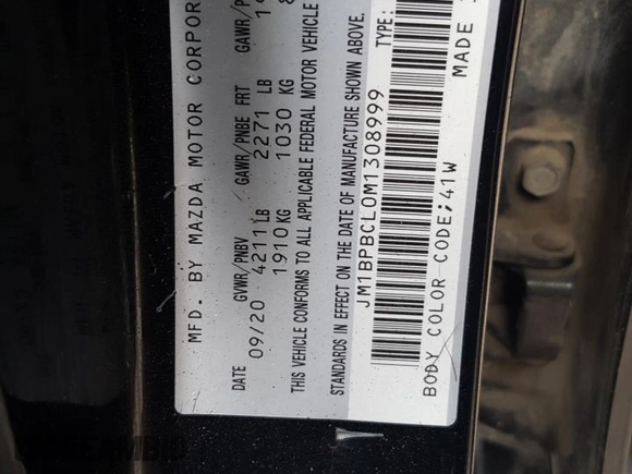 2021 Mazda 3 Preferred with VIN JM1BPBCL0M1308999, listed as a Copart auction lot 72750154 with Not Provided miles and Salvage Title. Bid and sale history available at DreamBid. Image 12.