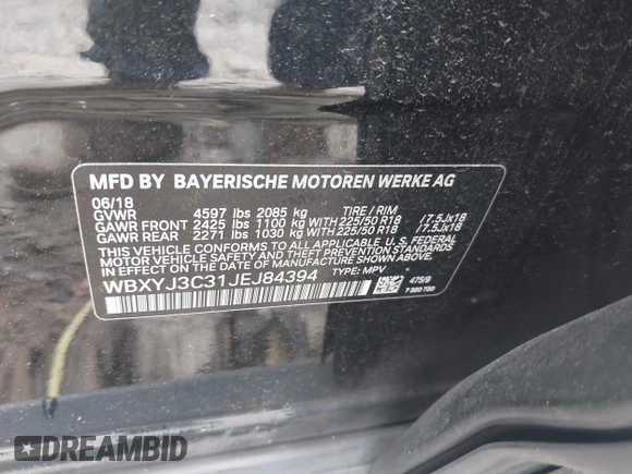 2018 BMW X2 sDrive28i z VIN WBXYJ3C31JEJ84394, wystawiony jako IAAI lot #42364160 z przebiegiem Nie podano mil oraz . Historia ofert i sprzedaży dostępna na DreamBid. Obrazek 9.