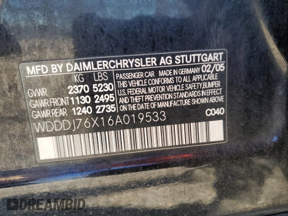 2006 Mercedes-Benz CLS-Class AMG with VIN WDDDJ76X16A019533, listed as a Copart auction lot 79456094 with 166,473 mi miles and Salvage Title. Bid and sale history available at carsss.com. Image 12.