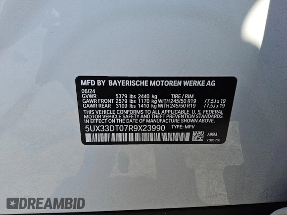 2024 BMW X4 xDrive30i z VIN 5UX33DT07R9X23990, wystawiony jako Copart lot #57439675 z przebiegiem 15 374 mil mil oraz Czysty tytuł • Clean title. Historia ofert i sprzedaży dostępna na DreamBid. Obrazek 12.