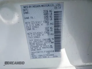 2015 Nissan Rogue SL with VIN 5N1AT2MT7FC758058, listed as a IAAI auction lot 41303736 with 43,649 mi miles. Bid and sale history available at carsss.com. Image 9.