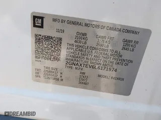 2020 Chevrolet Equinox LT with VIN 2GNAXTEV6L6171974, listed as a IAAI auction lot 41292305 with 72,302 mi miles. Bid and sale history available at carsss.com. Image 9.