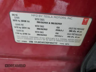 2016 Tesla Model X 70D with VIN 5YJXCAE23GF004772, listed as a Copart auction lot 45426655 with 77,453 mi miles and Salvage Title. Bid and sale history available at DreamBid. Image 13.
