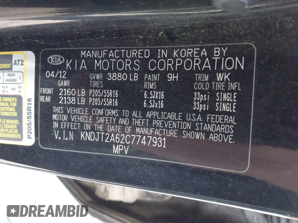 2012 Kia Soul + with VIN KNDJT2A62C7747931, listed as a IAAI auction lot 41523553 with 1 mi miles. Bid and sale history available at carsss.com. Image 9.