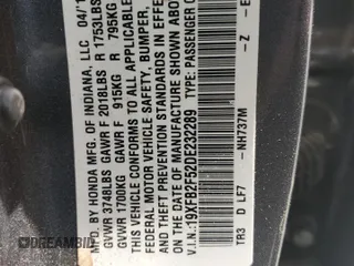 2013 Honda Civic LX z VIN 19XFB2F52DE232289, wystawiony jako Copart lot #60926785 z przebiegiem 134 266 mil mil oraz Szkoda całkowita • Salvage title. Historia ofert i sprzedaży dostępna na DreamBid. Obrazek 12.