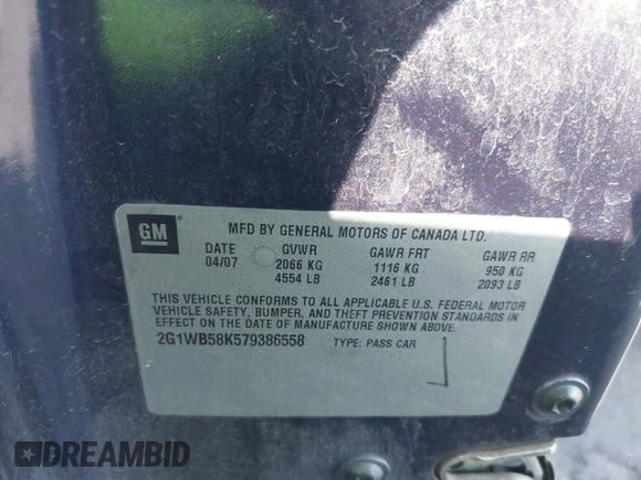 2007 Chevrolet Impala LS with VIN 2G1WB58K579386558, listed as a IAAI auction lot 42088868 with 111,894 mi miles and . Bid and sale history available at DreamBid. Image 9.