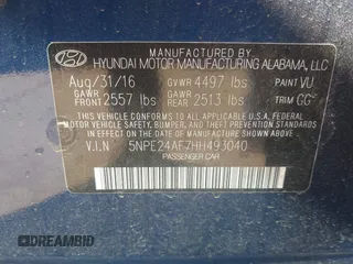 2017 Hyundai Sonata 2.4L with VIN 5NPE24AF7HH493040, listed as a IAAI auction lot 41831646 with 142,523 mi miles and . Bid and sale history available at carsss.com. Image 9.