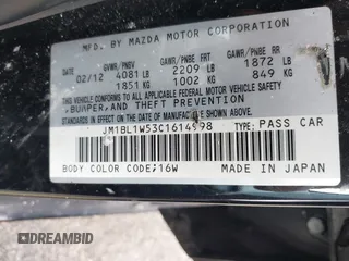 2012 Mazda 3 S Grand Touring with VIN JM1BL1W53C1614998, listed as a IAAI auction lot 41638382 with 171,897 mi miles and . Bid and sale history available at DreamBid. Image 9.