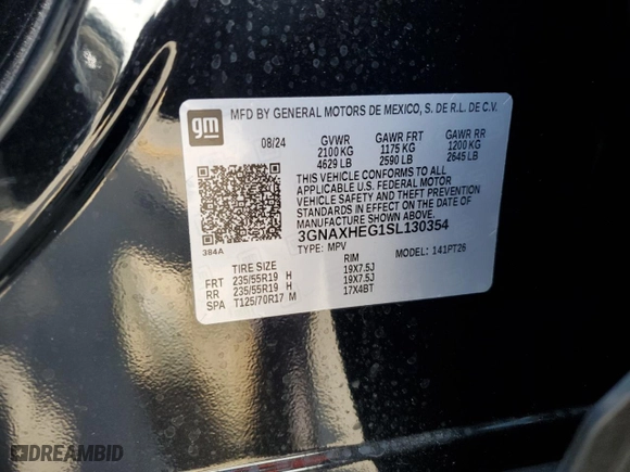 2025 Chevrolet Equinox FWD LT with VIN 3GNAXHEG1SL130354, listed as a Copart auction lot 49055525 with 6,323 mi miles and Salvage Title. Bid and sale history available at carsss.com. Image 14.