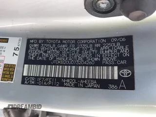 2007 Toyota Prius with VIN JTDKB20U073204260, listed as a IAAI auction lot 42127630 with 178,754 mi miles and . Bid and sale history available at DreamBid. Image 9.
