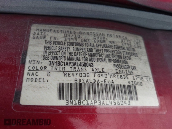 2010 Nissan Versa S с VIN 3N1BC1AP3AL458043, выставлен на аукционе IAAI как лот 42325382 с пробегом 224 639 миль миль и . История ставок и продаж доступна на DreamBid. Изображение 9.