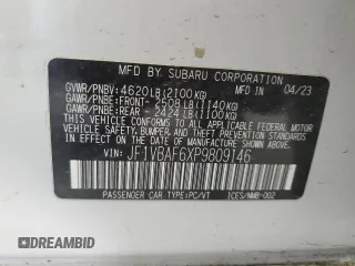 2023 Subaru WRX Premium with VIN JF1VBAF6XP9809146, listed as a Copart auction lot 62493765 with 31,390 mi miles and Salvage title. Bid and sale history available at DreamBid. Image 12.
