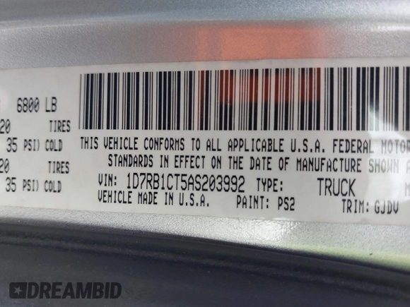 2010 Dodge 1500 SLT z VIN 1D7RB1CT5AS203992, wystawiony jako IAAI lot #41931671 z przebiegiem 122 831 mil mil oraz . Historia ofert i sprzedaży dostępna na DreamBid. Obrazek 9.