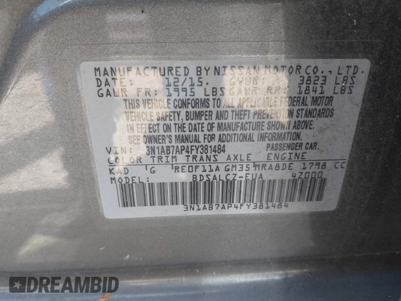 2015 Nissan Sentra SR with VIN 3N1AB7AP4FY381484, listed as a IAAI auction lot 42099324 with 92,957 mi miles and . Bid and sale history available at DreamBid. Image 9.