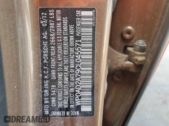 2012 Porsche Panamera S Hybrid с VIN WP0AD2A79CL045571, выставлен на аукционе Copart как лот 44125025 с пробегом 79 985 миль миль и Списание • Salvage title. История ставок и продаж доступна на DreamBid. Изображение 12.