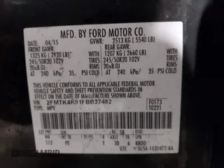 2015 Ford Edge Titanium z VIN 2FMTK4K91FBB27482, wystawiony jako IAAI lot #41919347 z przebiegiem 177 268 mil mil oraz . Historia ofert i sprzedaży dostępna na DreamBid. Obrazek 9.