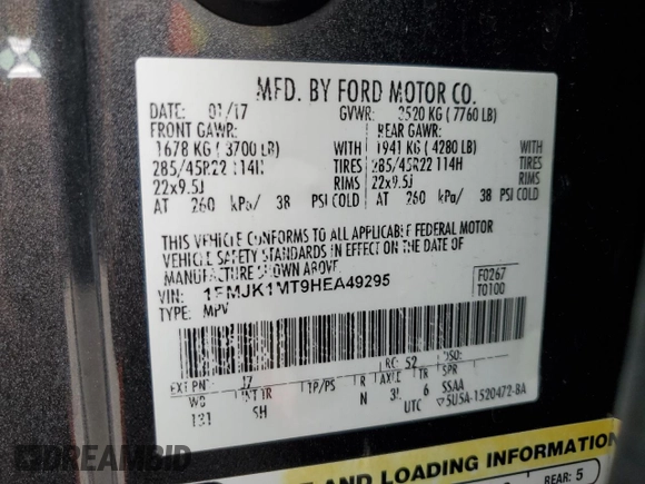 2017 Ford Expedition EL Platinum with VIN 1FMJK1MT9HEA49295, listed as a Copart auction lot 87801575 with 145,798 mi miles and Salvage Title. Bid and sale history available at carsss.com. Image 12.