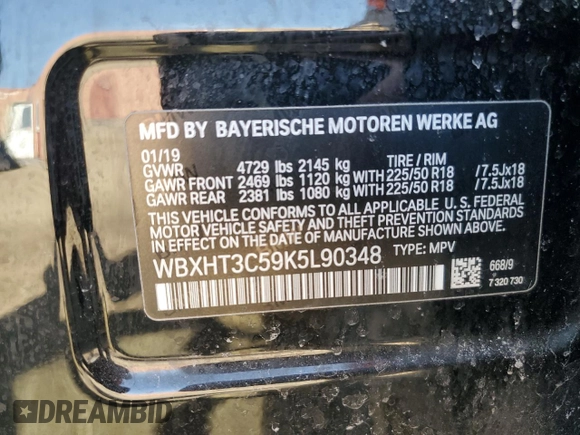 2019 BMW X1 xDrive28i with VIN WBXHT3C59K5L90348, listed as a Copart auction lot 48406515 with 66,292 mi miles and Salvage Title. Bid and sale history available at carsss.com. Image 15.