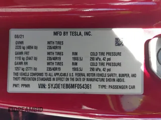2021 Tesla Model 3 Long Range with VIN 5YJ3E1EB6MF054361, listed as a IAAI auction lot 42105247 with 58,986 mi miles and . Bid and sale history available at carsss.com. Image 9.