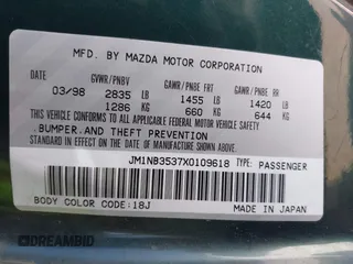 1999 Mazda MX-5 Miata with VIN JM1NB3537X0109618, listed as a IAAI auction lot 41795736 with 160,452 mi miles and . Bid and sale history available at DreamBid. Image 9.