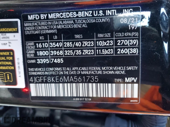 2021 Mercedes-Benz GLS with VIN 4JGFF8KE6MA561735, listed as a Copart auction lot 83317364 with 31,940 mi miles and Salvage Title. Bid and sale history available at carsss.com. Image 13.