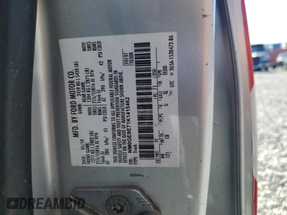 2019 Ford Transit Connect XL z VIN NM0GE9E71K1415462, wystawiony jako Copart lot #49071205 z przebiegiem Nie podano mil oraz Czysty tytuł • Clean title. Historia ofert i sprzedaży dostępna na DreamBid. Obrazek 12.