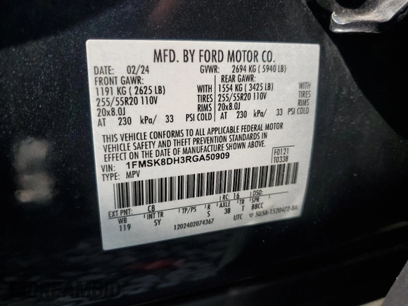 2024 Ford Explorer XLT with VIN 1FMSK8DH3RGA50909, listed as a Copart auction lot 56539375 with 26,700 mi miles and Clean title. Bid and sale history available at DreamBid. Image 13.