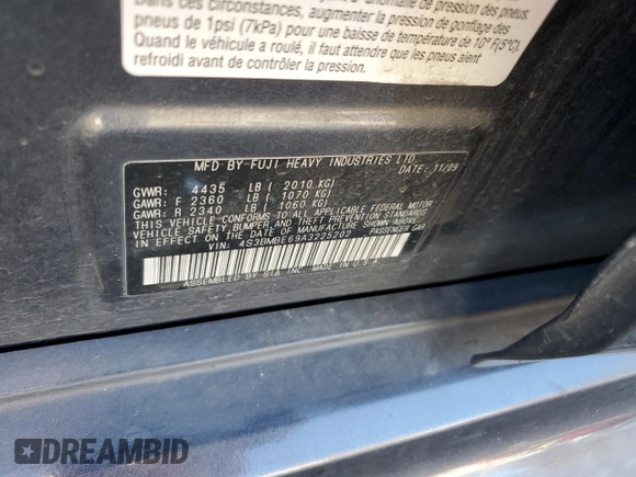 2010 Subaru Legacy Premium with VIN 4S3BMBE69A3225202, listed as a Copart auction lot 79770624 with 172,378 mi miles and Salvage title. Bid and sale history available at DreamBid. Image 14.