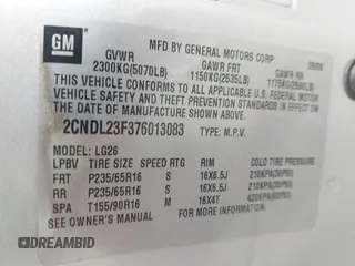 2007 Chevrolet Equinox LS z VIN 2CNDL23F376013083, wystawiony jako IAAI lot #42272584 z przebiegiem 166 802 mil mil oraz . Historia ofert i sprzedaży dostępna na DreamBid. Obrazek 9.