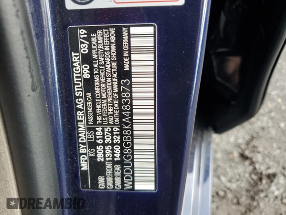 2019 Mercedes-Benz S 560 with VIN WDDUG8GB8KA483873, listed as a Copart auction lot 83876344 with 69,220 mi miles and Salvage Title. Bid and sale history available at DreamBid. Image 12.