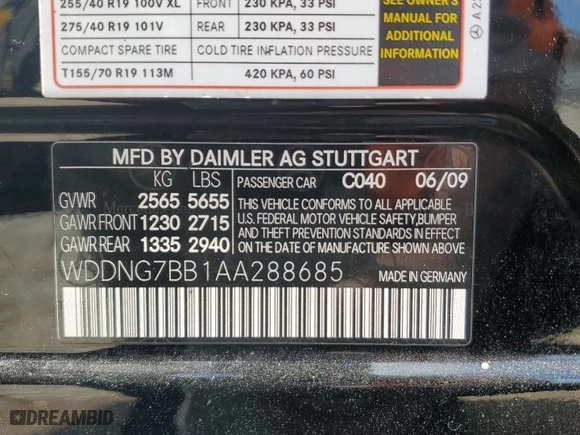 2010 Mercedes-Benz S-Class S 550 with VIN WDDNG7BB1AA288685, listed as a Copart auction lot 48933285 with 0 mi miles and Salvage Title. Bid and sale history available at carsss.com. Image 13.