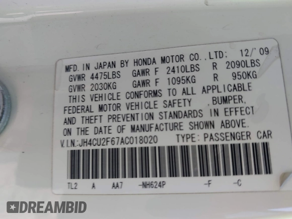 2010 Acura TSX with VIN JH4CU2F67AC018020, listed as a IAAI auction lot 41847113 with 1 mi miles. Bid and sale history available at carsss.com. Image 9.