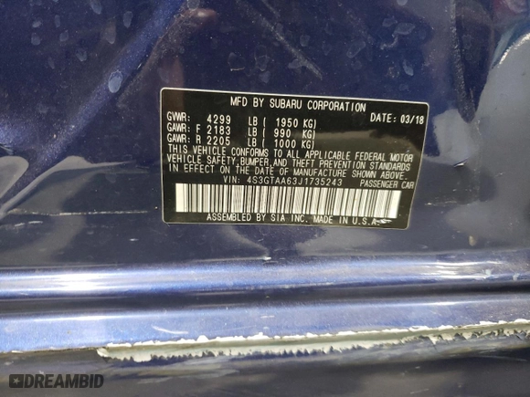 2018 Subaru Impreza with VIN 4S3GTAA63J1735243, listed as a Copart auction lot 73577254 with 109,182 mi miles and Salvage Title. Bid and sale history available at carsss.com. Image 15.