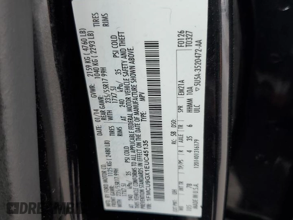 2014 Ford Escape SE z VIN 1FMCU9GX1EUC45135, wystawiony jako Copart lot #65544365 z przebiegiem 113 866 mil mil oraz Czysty tytuł • Clean title. Historia ofert i sprzedaży dostępna na DreamBid. Obrazek 13.